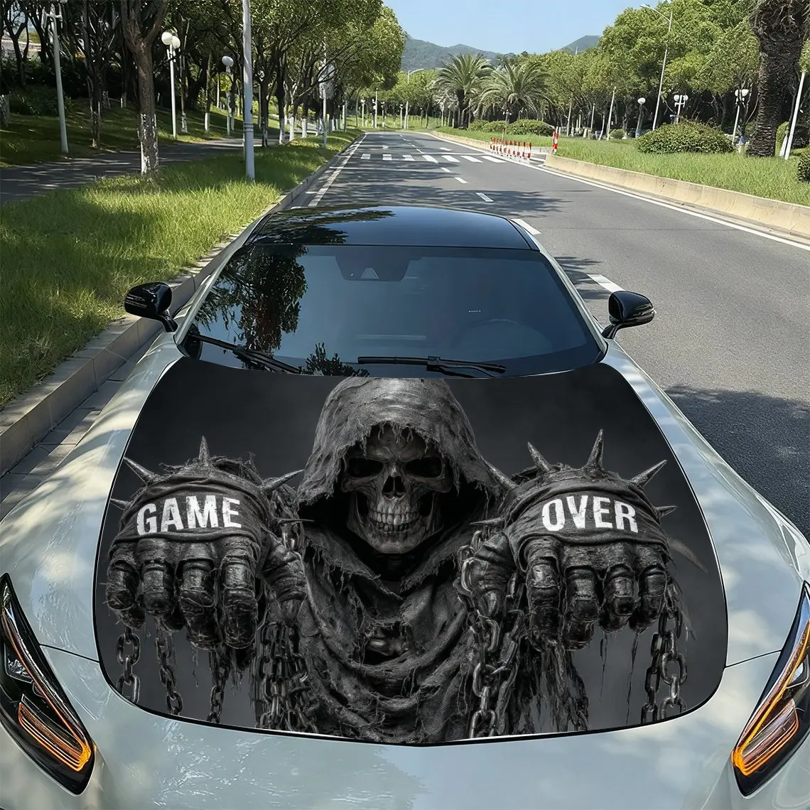 

Chain Robe Skeleton Car Hood Sticker, Colored Vinyl Sticker, Truck Pattern, Engine Hood Decoration Accessories, Waterproof, Scra