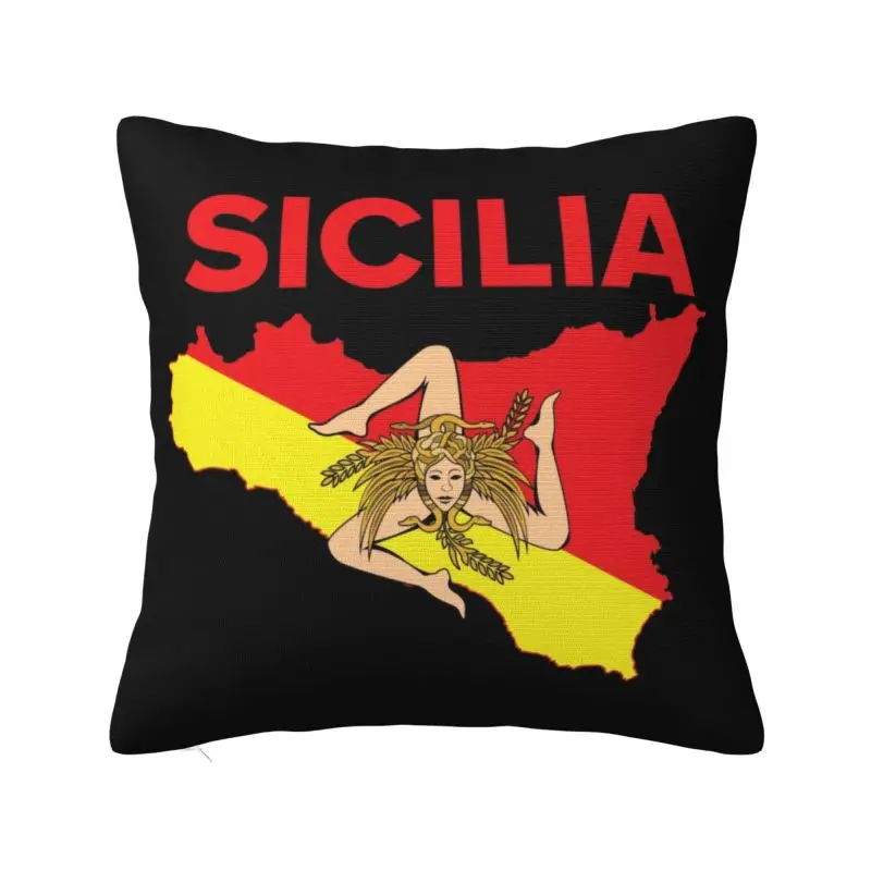 Custom Modern Map Of Sicily Trinacria Sofa Cushion Cover Velvet Sicilian Pride Pillow Case Home Decorative