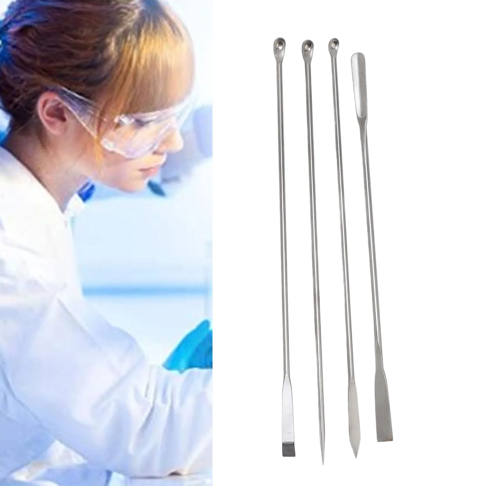 4PCS Laboratory Spatula Set 304 Stainless Steel  Spoon for Mixing with Storage Bag Stainless Steel Laboratory Spatula