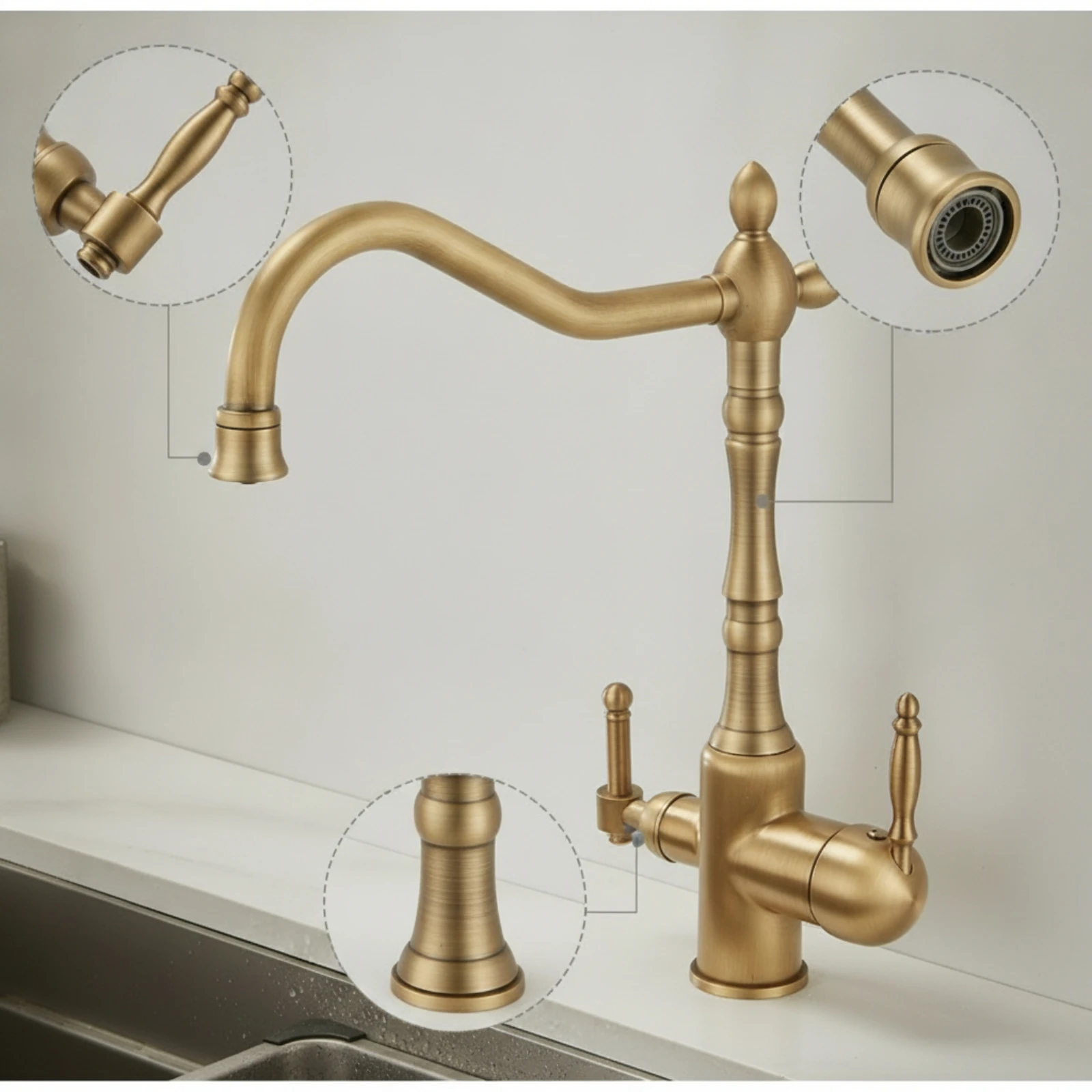 Faucet with Purified Water Connection Single-Hole Two-in-One Water Kitchen Faucet Tap High High-Clearance Swivel
