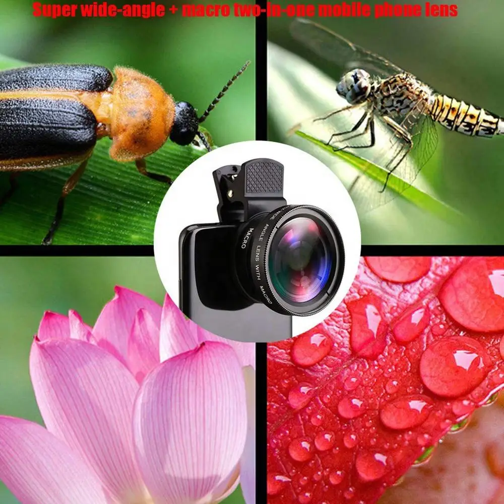 

Универсальный объектив 2 в 1, объектив 37 мм для мобильного телефона, профессиональный суперширокоугольный объектив 0,45X 49uv + макро HD для iPhone Android