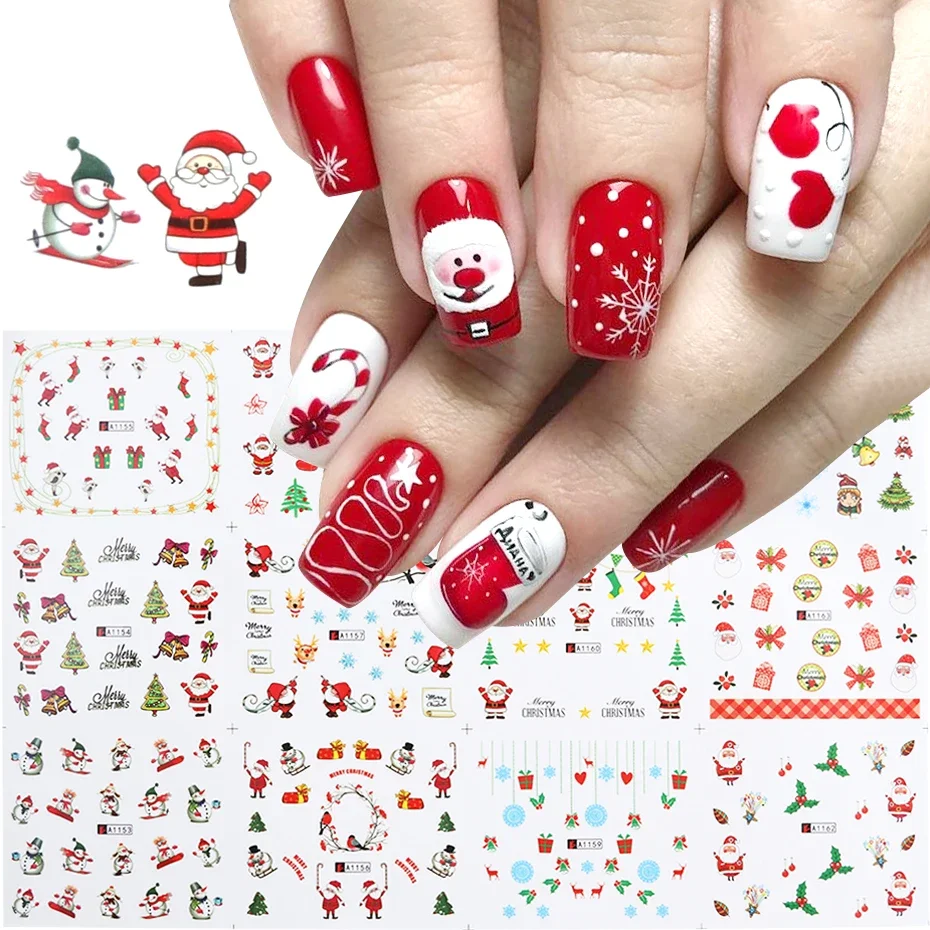 New Year Nail Art Stickers Santa Snow Bird Water Sliders Winter Valentine Nails Design Accesories