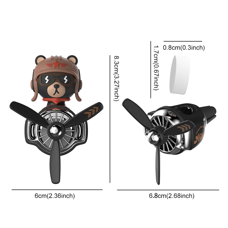 Head shaking rotating pilot bulldog bear car air fresheners vent accessories cool fun decor perfume fragrance aroma diffuser men - view 5