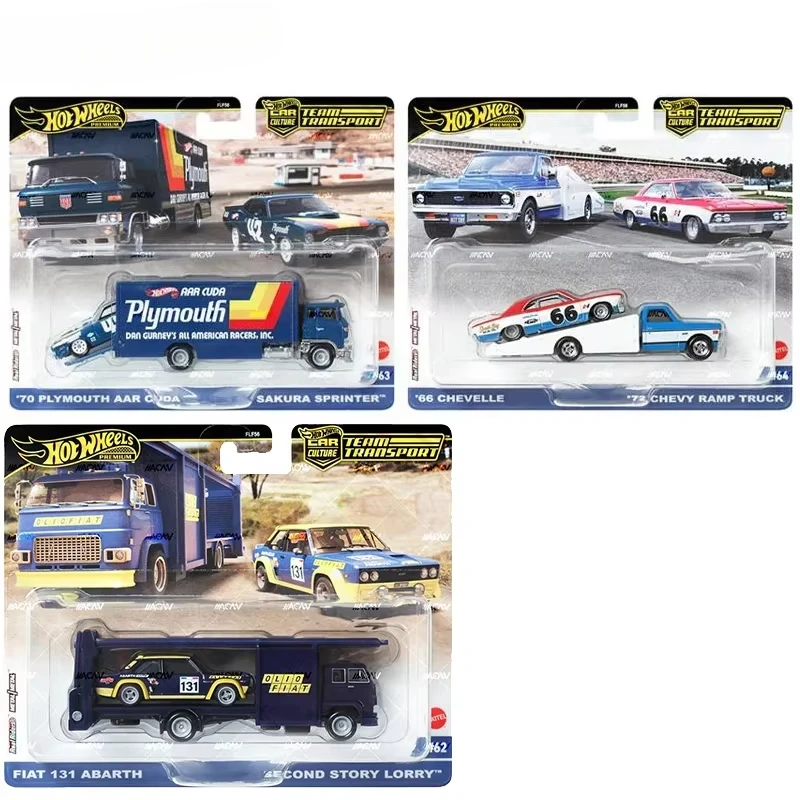 Genuine Hot Wheels Car Culture Premium Model Team Transport Fiat Abarth Plymouth Cuda Chevy Truck 1/64 Boys Toys Sakura Sprinter