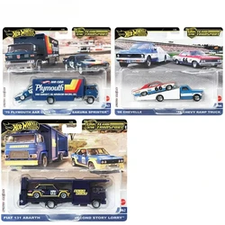 Genuine Hot Wheels Car Culture Premium Model Team Transport Fiat Abarth Plymouth Cuda Chevy Truck 1/64 Boys Toys Sakura Sprinter