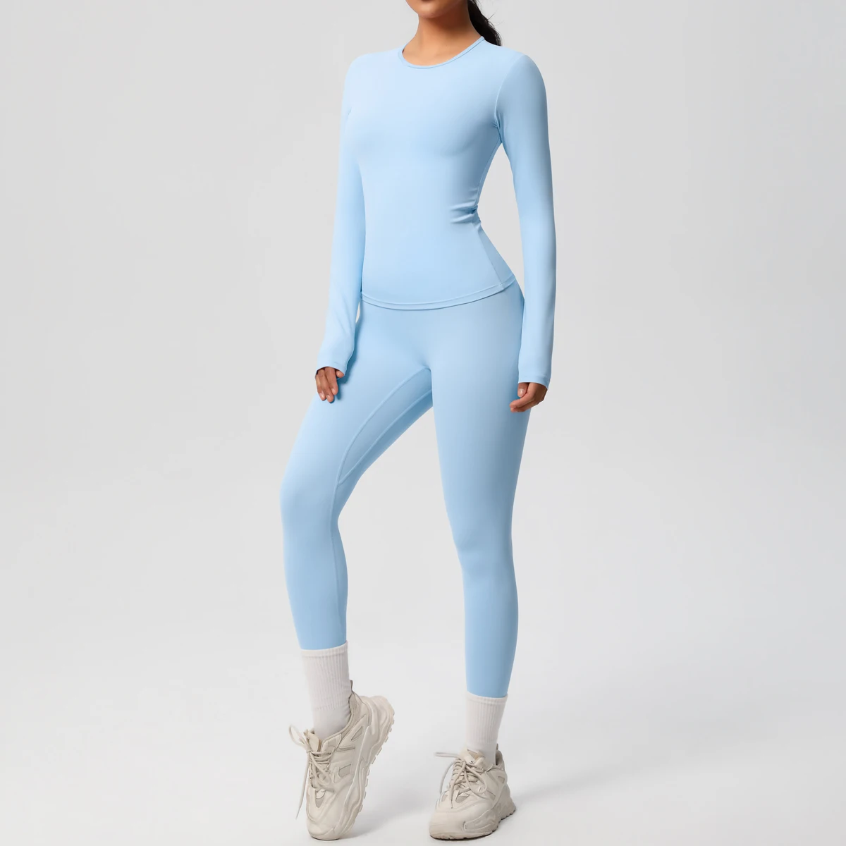 2-teiliges Sportbekleidungs-Yoga-Set, Fitnessstudio-Kleidung, Yoga-Anzüge für Damen, Fitness-Set, Trainingsanzüge, Sport, Langarm, bauchfreies Top, Gym-Leggings – Detail 38