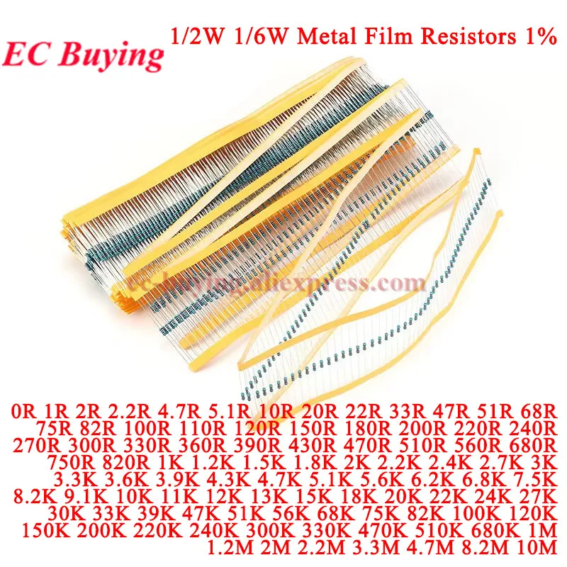 50Pcs 1/2W 1% Metal…
