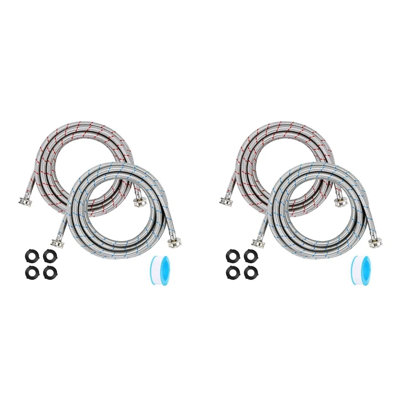 

HOT SALE Washing Machine Hoses,Braided Stainless Steel Washer Hoses,Hot And Cold Water Lines 3/4 Inch Standard Interface 6Ft 4Pc