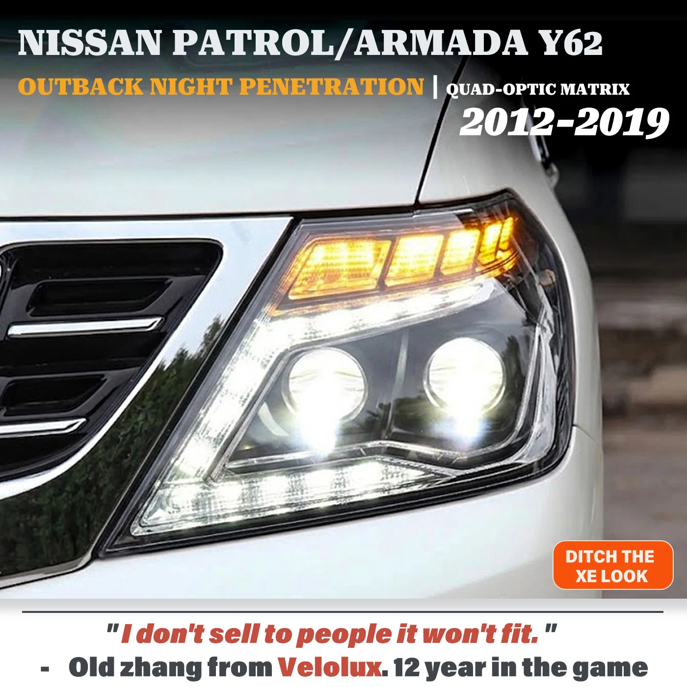 

Для Nissan Patrol Y62 2012-2019: Комплект светодиодных фар для фейслифтинга с четырехлинзовыми Bi-LED матричными динамическими последовательными фарами (обновление)