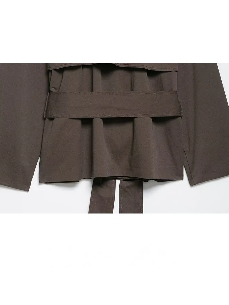 HH Mulheres Outono Moda Casacos Sólidos Turn-Down Collar Mangas Compridas Lace-Up Decoração Single-Breasted Feminino Chic Jaquetas