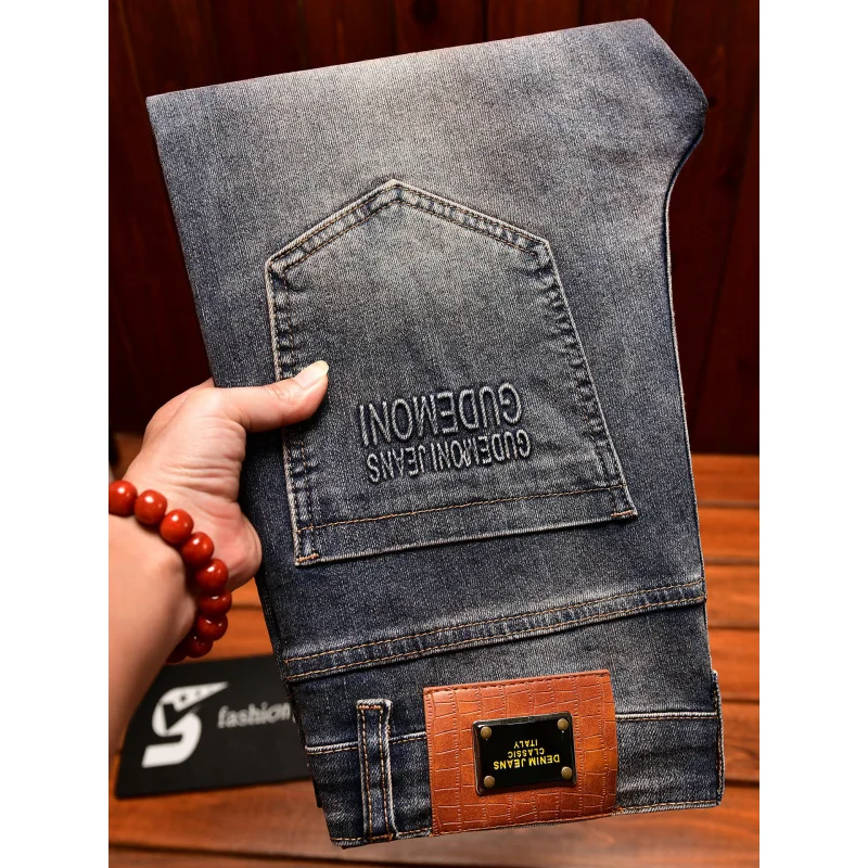 High end jeans men's 2025 autumn style slim fit small straight leg trendy Korean version elastic American fashion pants