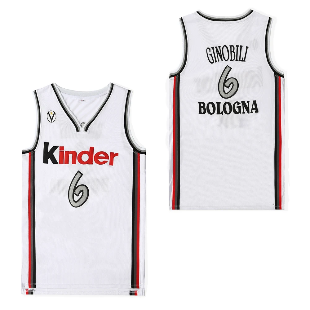 Bg koszulki koszykarskie Kinder 6 Ginobili Bologna Jersey tanie wysokiej jakości zdobienie do szycia sportowe na świeżym powietrzu białe 2023 nowe