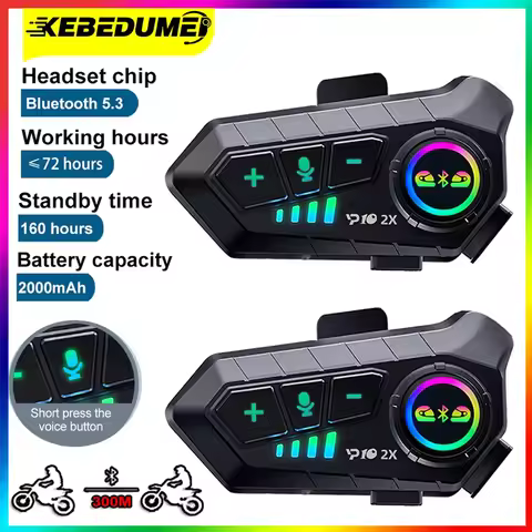 Kebidumei 1/2Pcs YP10 Bluetooth 5.3 Motorcycle intercom 300M 2000Mah Helmet Moto intercomunicador headset Voice Control Earphone