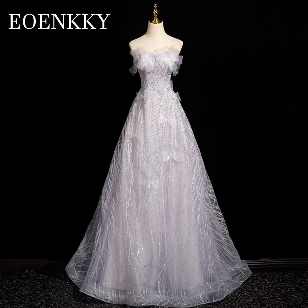 Robe de Soirée sans Bretelles pour Femme, Tenue Éducative Dos aux, en Tulle, avec Nministériels d et Paillettes, Ligne A, pour Mariage Robe de soirée sans bretelles à perles étincelantes  Robe de soirée de mariage sans