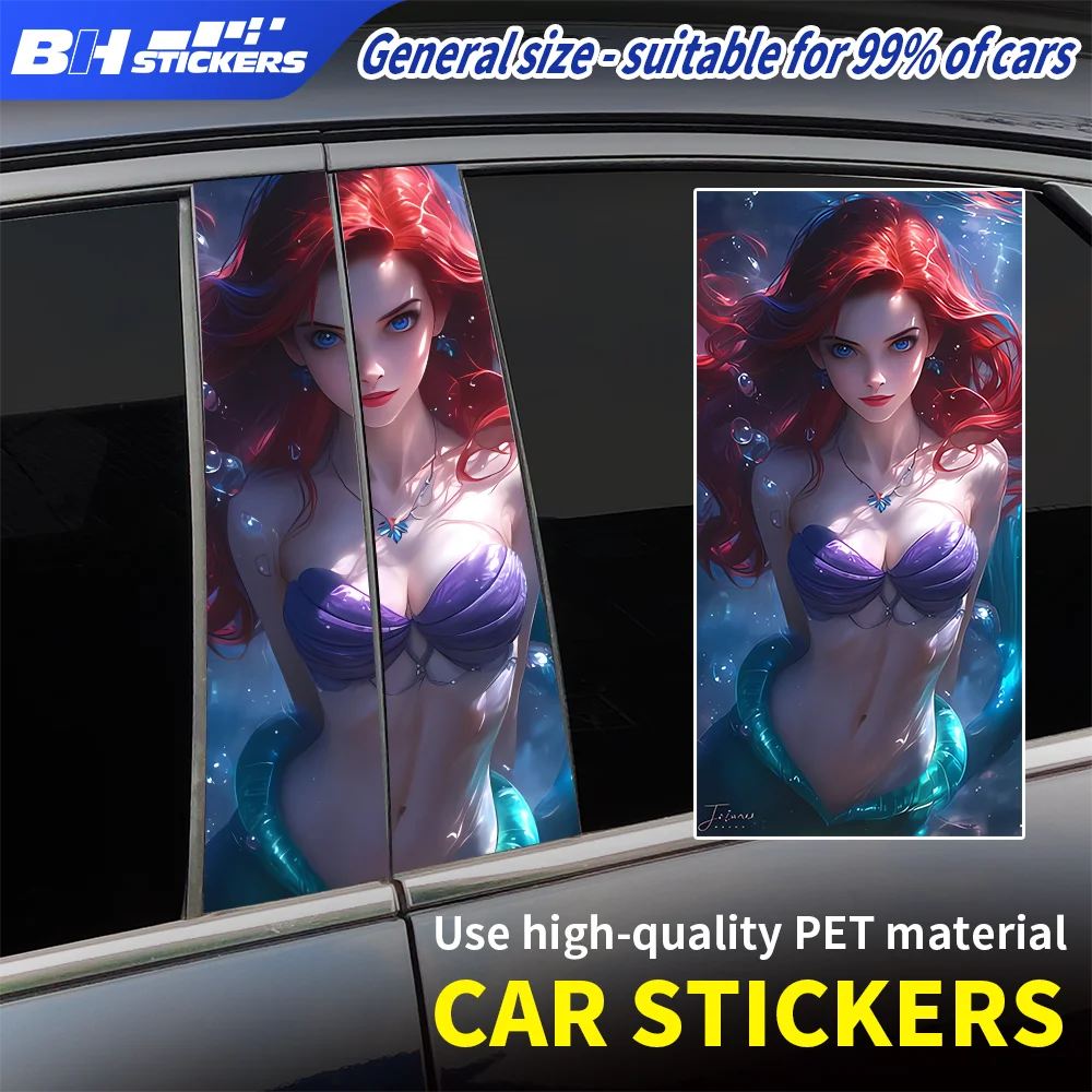 

Little Mermaid Car B Pillar Decals Anime Scenery Sticker Vinyl Wrap Auto Window Pillar Decoration Universal Car Styling 2Pcs