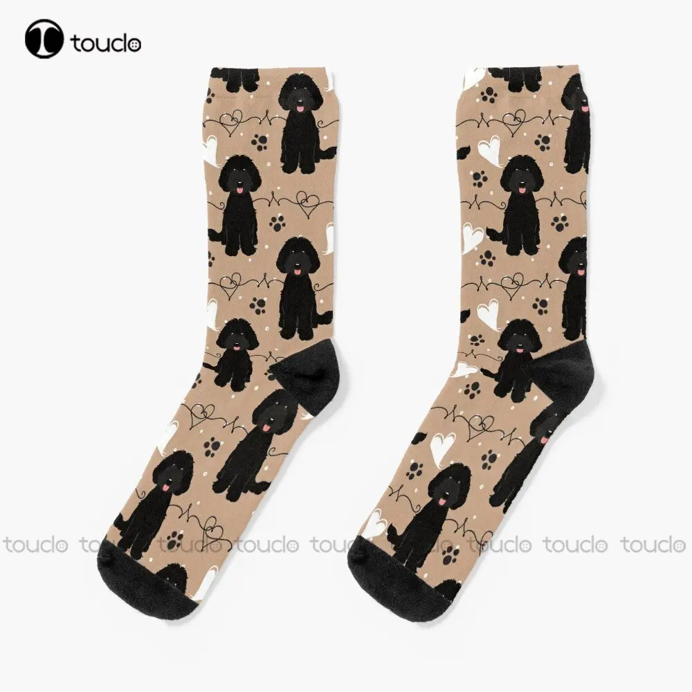 

Love Black Labradoodle Dog Dogs Puppy Puppies Socks Mens Socks Crew 360° Digital Print Custom Gift Streetwear Funny Sock Art