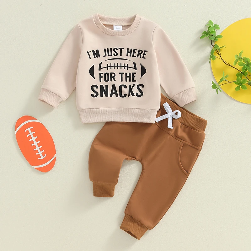 Toddler Boy Fall Winter Outfits Football Baby Clothes Long Sleeve Sweatshirt Tops Pants Set 0 6 12 18 24 Months 3T