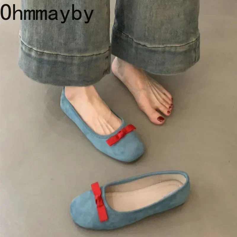 Spring Autumn Slip On Women Ballet Flat Shoes Fashion Shallow Butterfly-knot Ladies Comfort Soft Sole Mary Jane Shoes