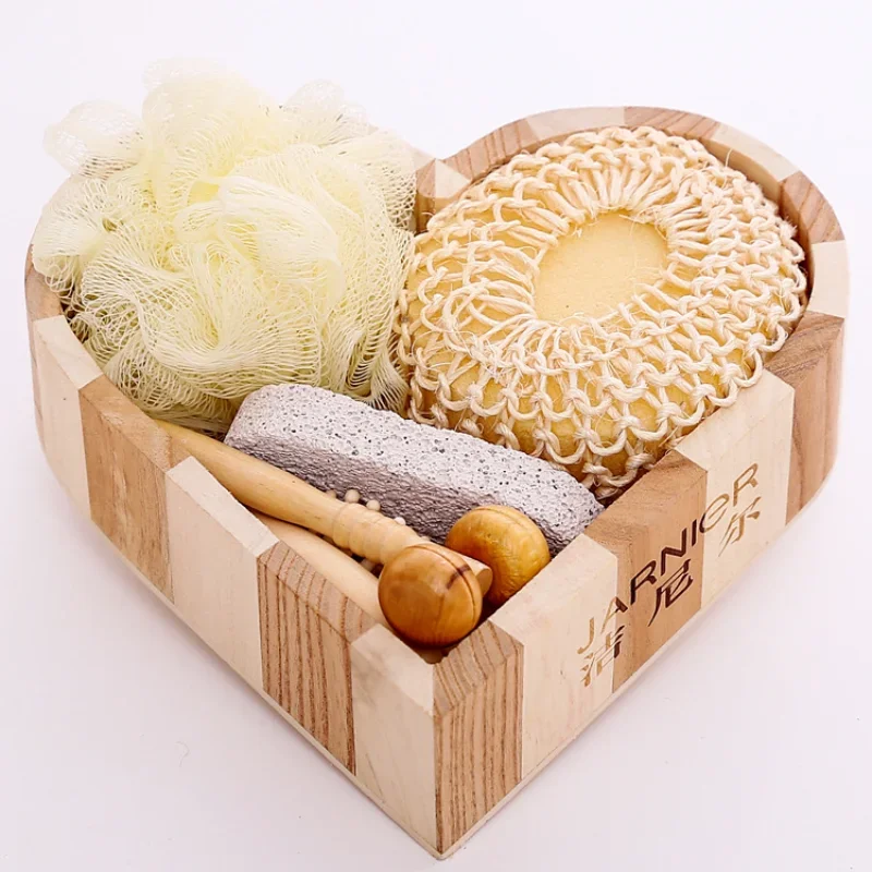 5 in 1 Women Man Girl Kid Baby Bath Show Spa Set Gift Include Bath Tool Loofah Sponge Hair Brush Pumice Stone Foot File