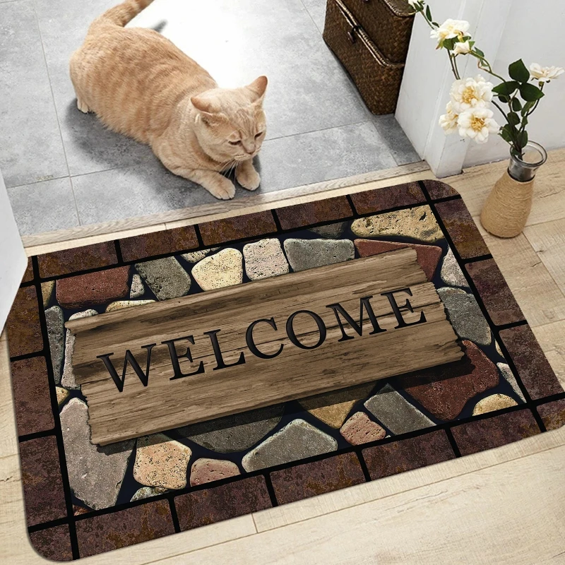 1pc Floral & Letter Graphic Door Mat Doormat Carpets Rug Carpet Bath Kitchen Garden Anti-Slip Small Home Kitchen Welcome Mats