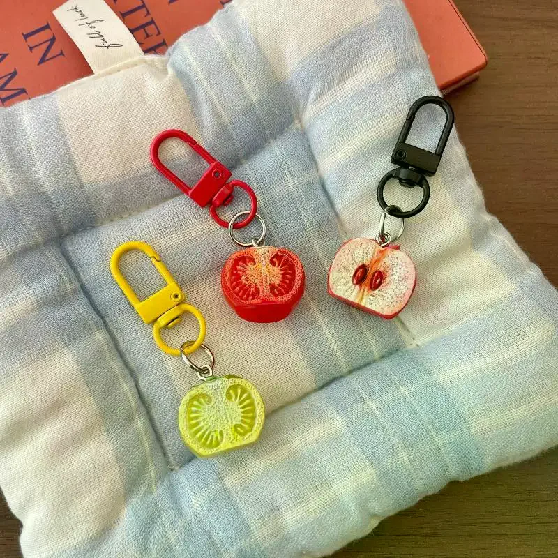 1Pcs Cute Fruit Bag Pendant Cute Sweet Keychain Realistic Fruit Keychain Sweet Half Cut Fruit Keychain For Luggage Gift For Teen