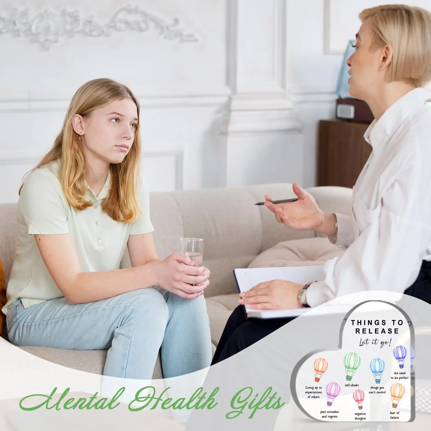 ديكور الوعي بالصحة العقلية ، أشياء لإطلاق علامات الأكريليك على شكل تأكيدات العلاج النفسي ، علامة مستشار المدرسة ، الديكور