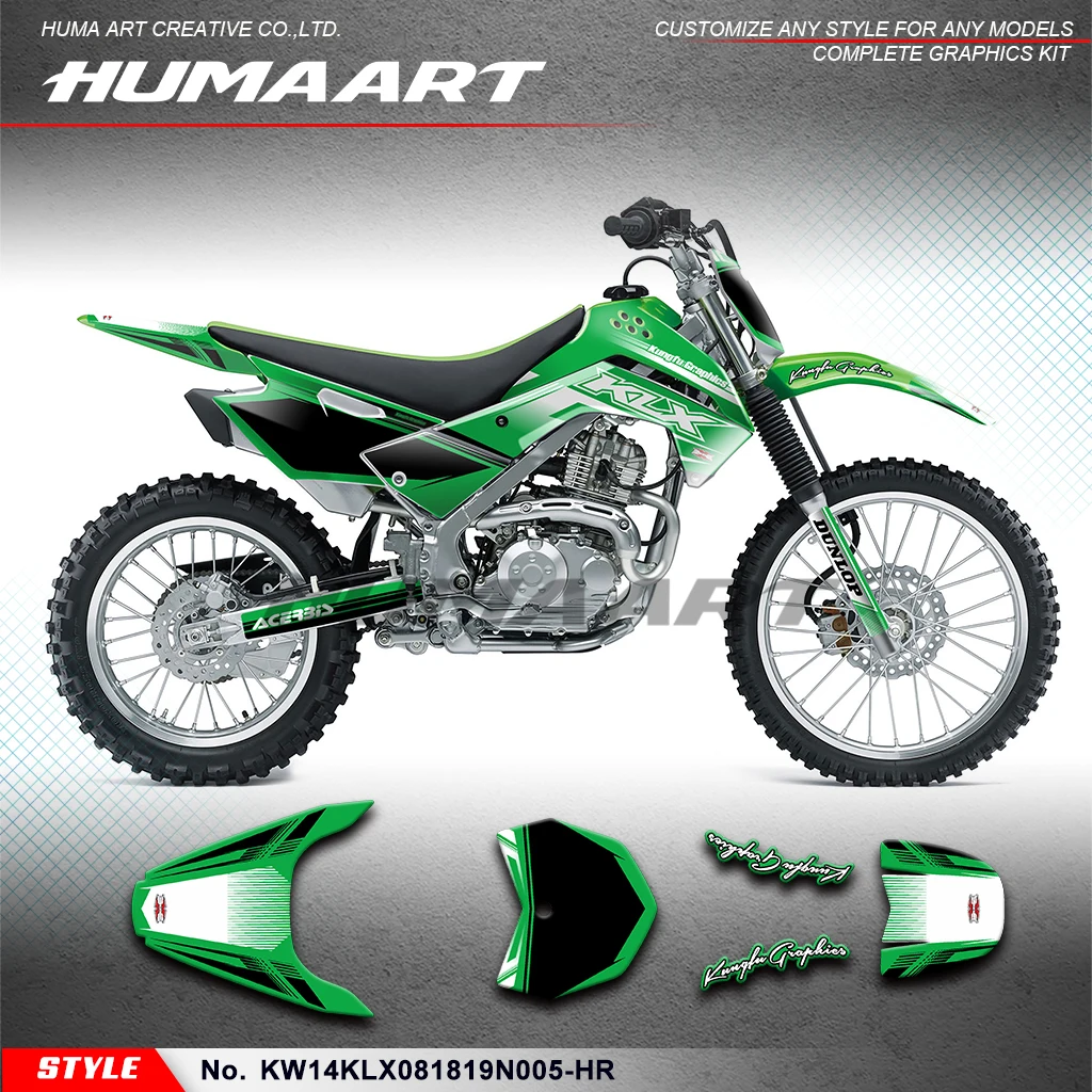 HUMAART Decals Stickers Glossy Laminate for Kawasaki KLX140 2008-2020, KW14KLX081819N005-HR