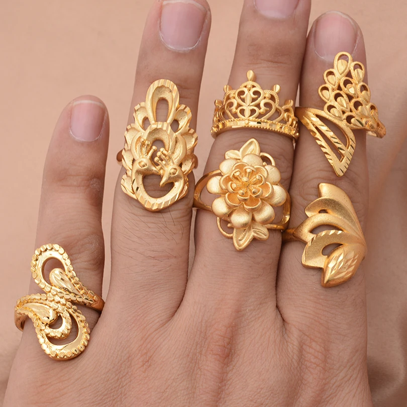 Wando 1pcs Ethiopian Dubai Stone Gold Color Ring Wedding Rings for Women Eritrea Africa Fashion Ring Middle East Jewelry Gift
