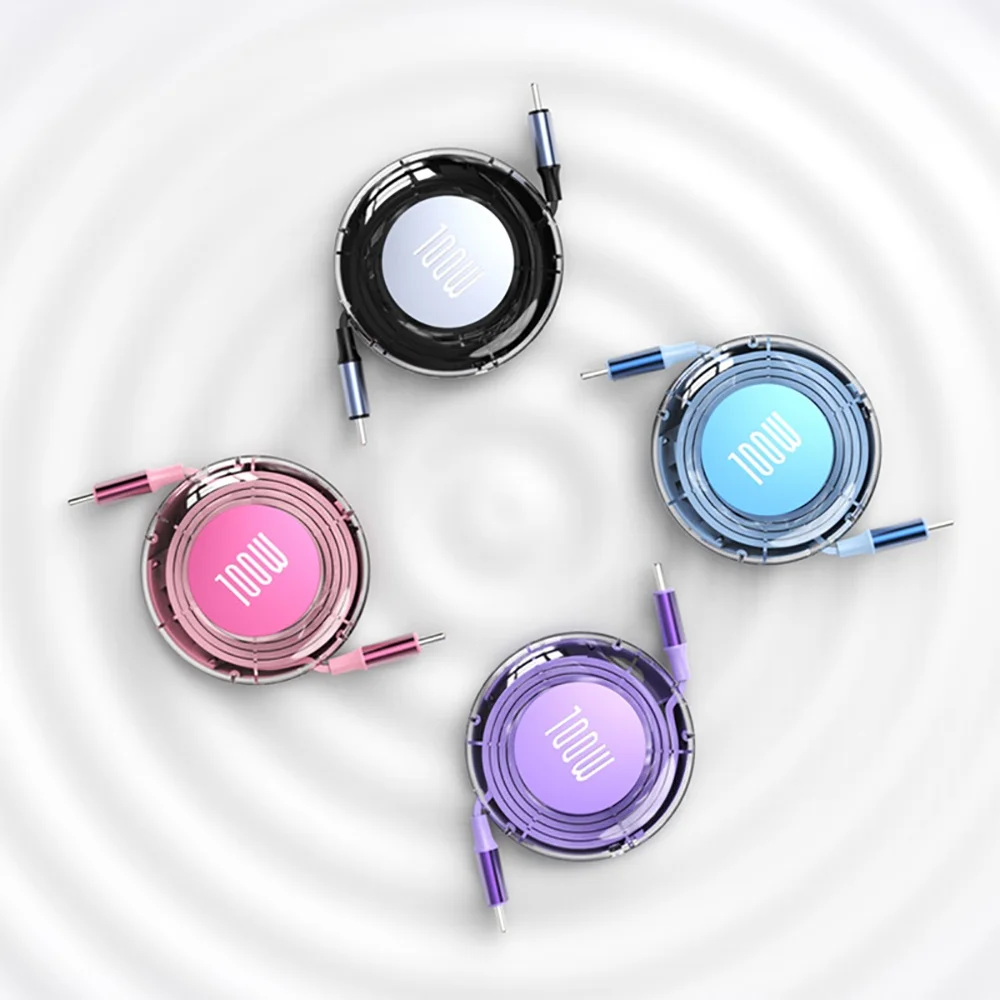 100W Retractable Type C To USB C Cable Fast Charging Phone Cable For iPhone 15 Huawei Xiaomi MacBook iPad USB C Data Cable