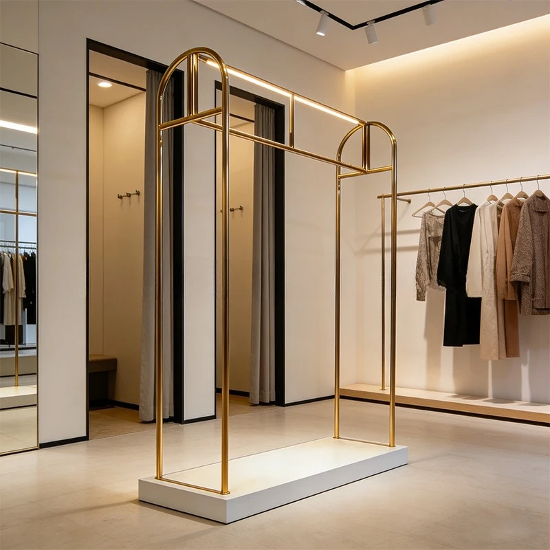 Manufacturer custom stainless steel gold floor rack men's and women's clothing store display rack wholesale display rack