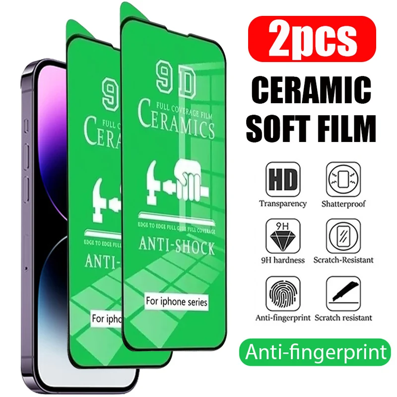 2PCS Clear Ceramic Film For iPhone 15 14 11 13 12 Pro Max  Mini XS Max XR X SE 2020 2022 8 7 6S Plus Screen Protector