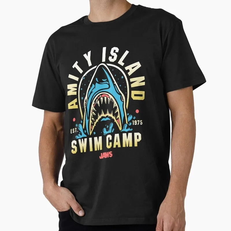 Jaws Horror Movie Halloween Gift T Shirt Vintage Amity Island Great White Shark Graphic Tops Unisex Short Sleeve Streetwear Tees