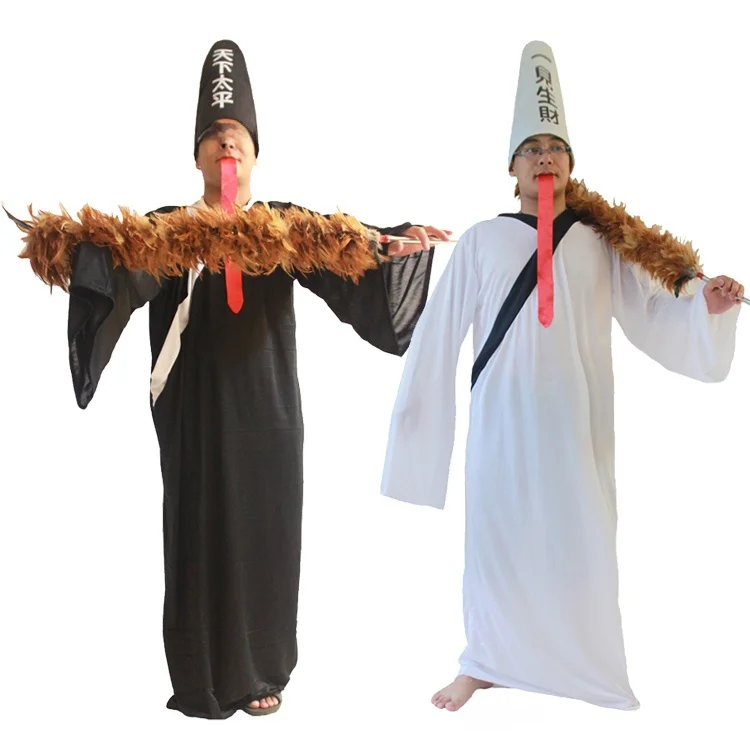 

Костюм на Хэллоуин для взрослых, черно-белый наряд с призраком для маскарада, полиэфирное волокно, женский традиционный китайский сценический костюм...