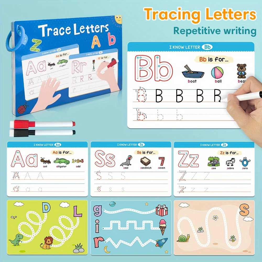 Educational Flash Cards Set Alphabet & Numbers with Phonics Reusable Dry Erase Handwriting Practice ABC Learning Cards