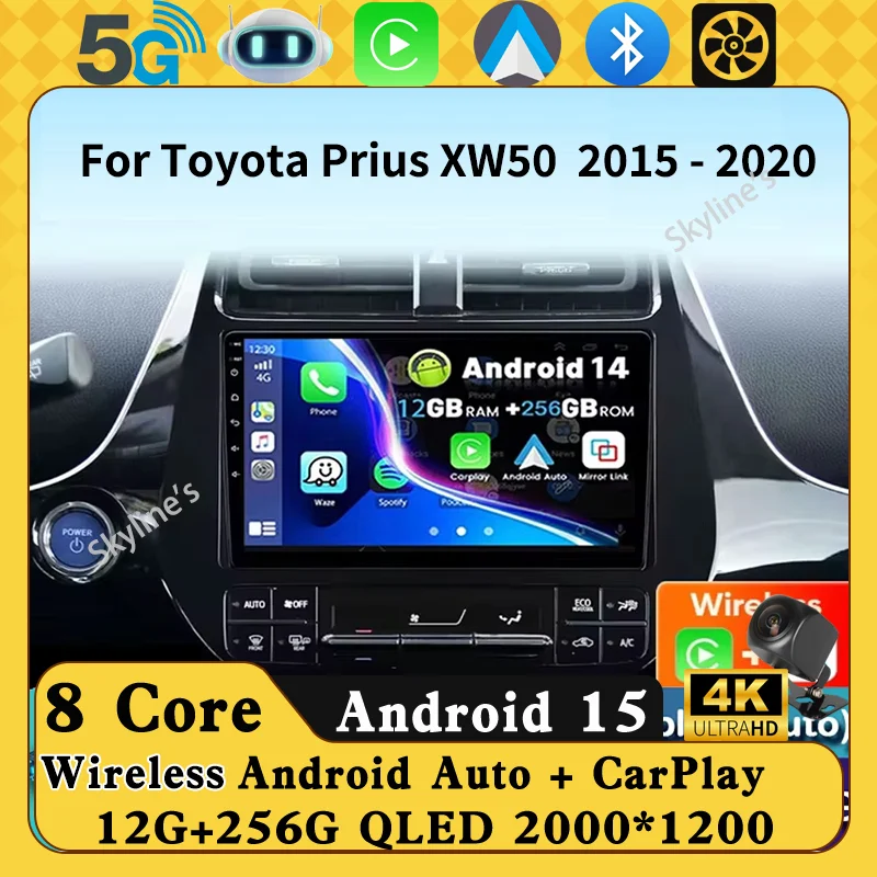 

Android 14 Car Radio For Toyota Prius XW50 2015-2020 Stereo Carplay Auto GPS Navi Android Multimedia Player WIFI 4G No 2Din DVD