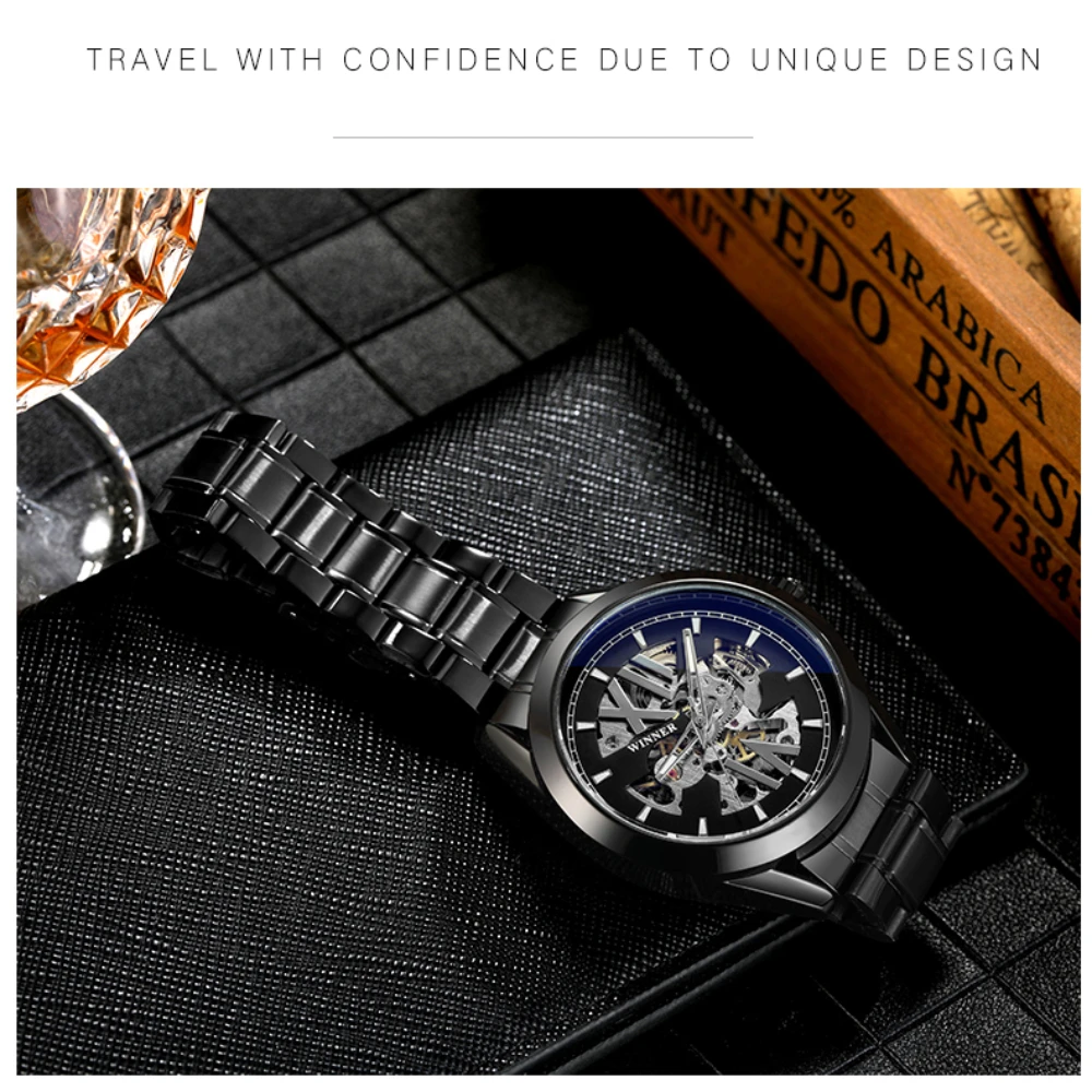 Luxury Brand New Automatic Watches Men\'s Fashion Blue Mirror Case Watch Stainless Steel Strap Black Wristwatch Reloj Hombre