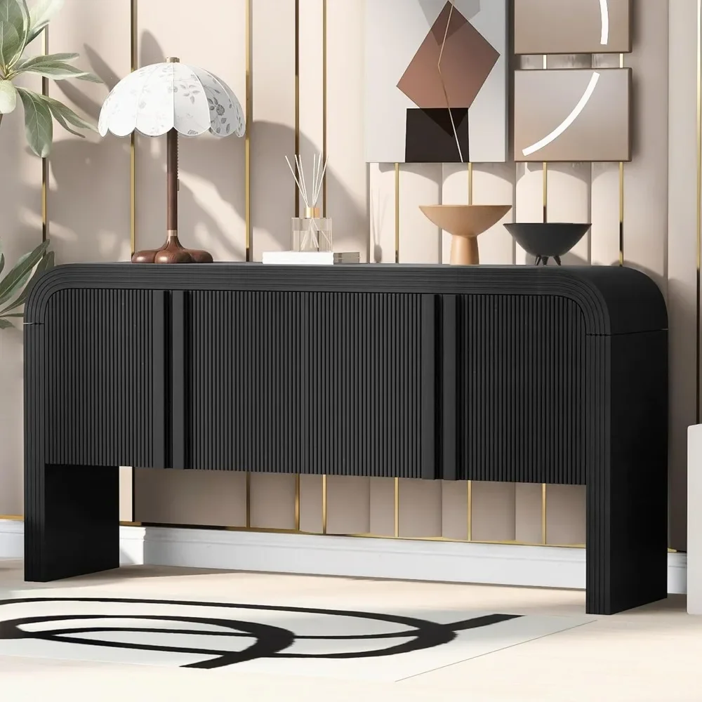 Modern Buffet Cabinet with Metal Handles and Adjustable Shelves