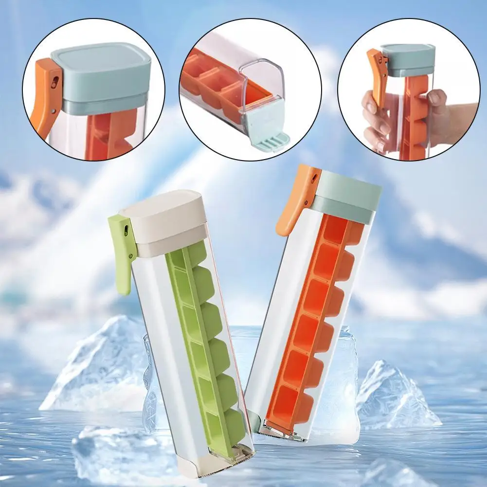 Creative One-Hand Press Ice Cube Tray 6 Grids Ice Maker with Storage Box Household Freezer Ice Mold Kitchen Gadget