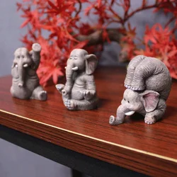 3 Pcs Yoga Elephant Figurine Resin 3D Craft Animals Ornament Sculpture Desk Decor Unique Gift for Family Friend