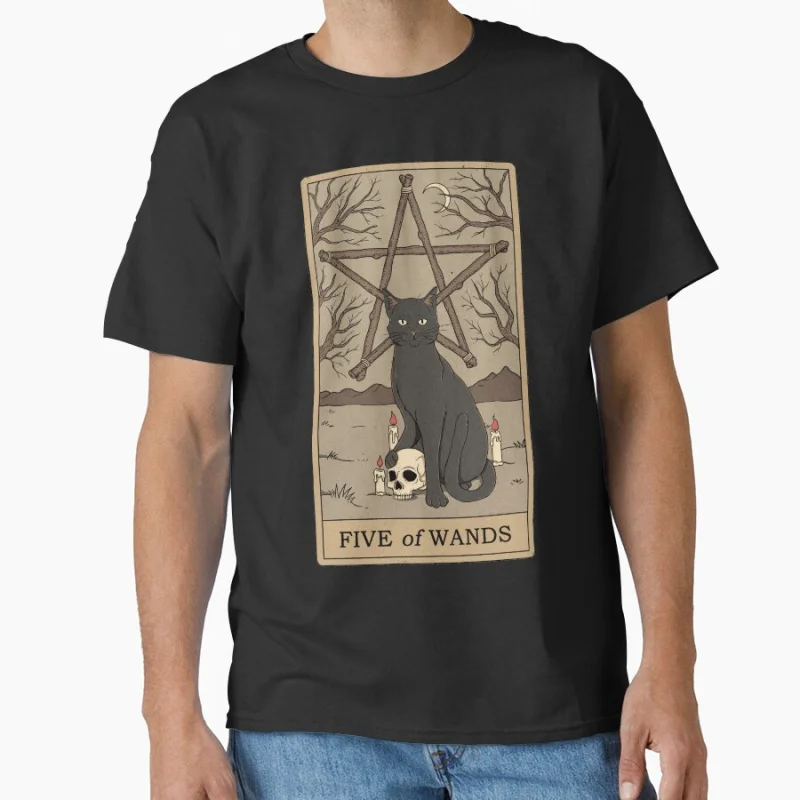 

Five of Wands Vinage Tarot Card Cat Funny magical cats cute pet Gift T shirt large size Adult Tops S-6XL mens clothing