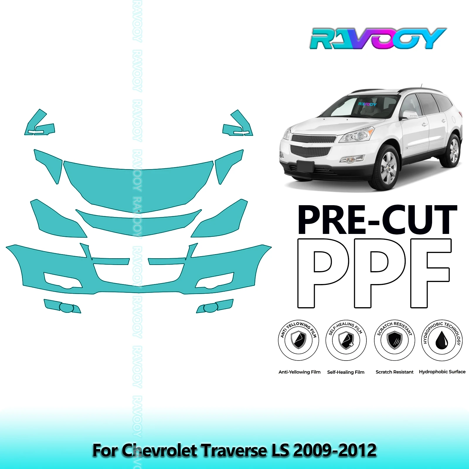 For Chevrolet Traverse LS 2009-2012 Partial Front 8.5Mil Pre-Cut Paint Protection Film PPF Stone Chip Kit | Clear/Matte/Black