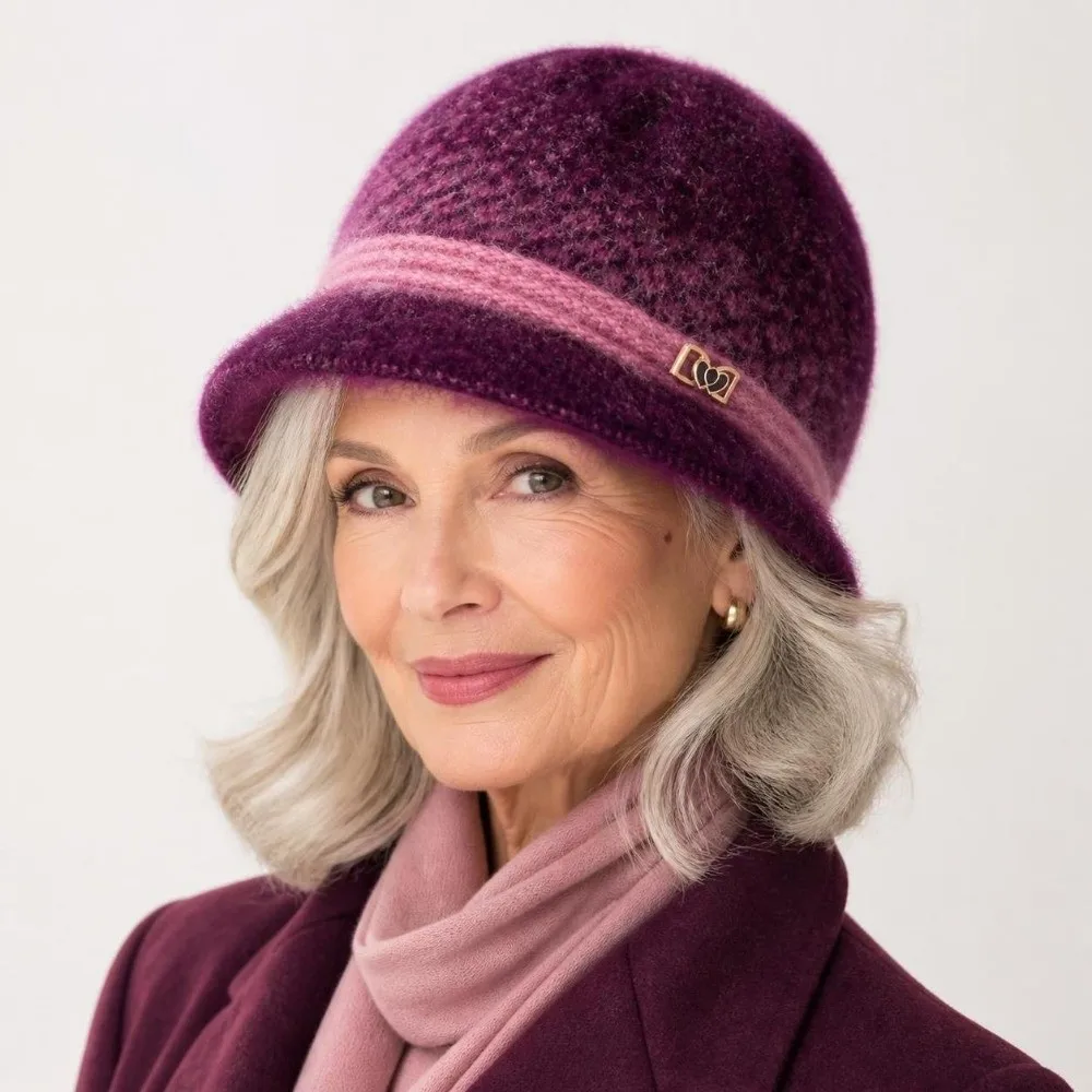 Exquisite Bow Fleece Knitted Hat Cold Resistant Thickened Winter Hat Windproof Basin Cap Middle-Aged Women