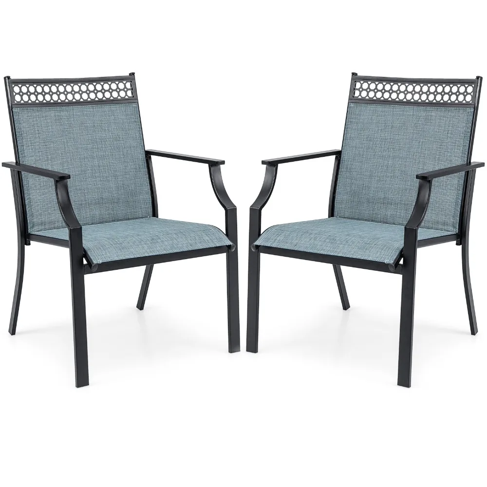 

Patio Chairs Set of 2 w/ All Weather Breathable Fabric High Backrest Blue