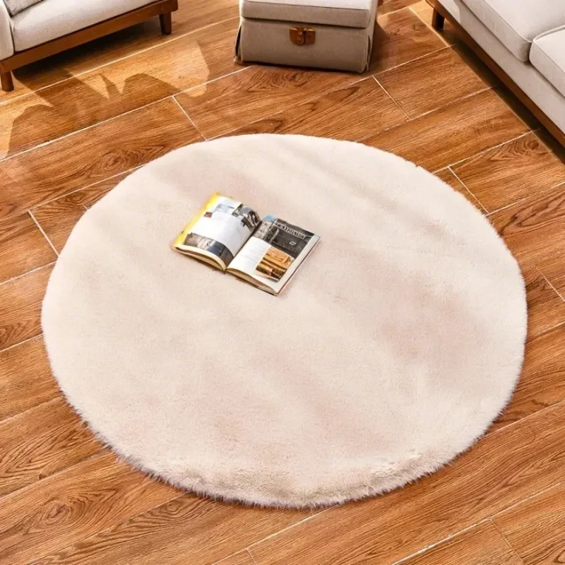 Stylish Faux Rabbit Fur Round Area Carpet Sofa Area Rugs Fluffy Floor Rugs For Living Room Bedroom Bedside Kids Room Home Decor