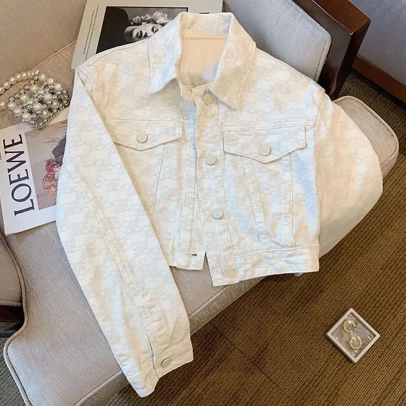 

2024 White Fragrant Denim Coat Women Spring Autumn New Overcoat Fashion Casual Small Long Sleeve Short Spicy womens Top Jacket