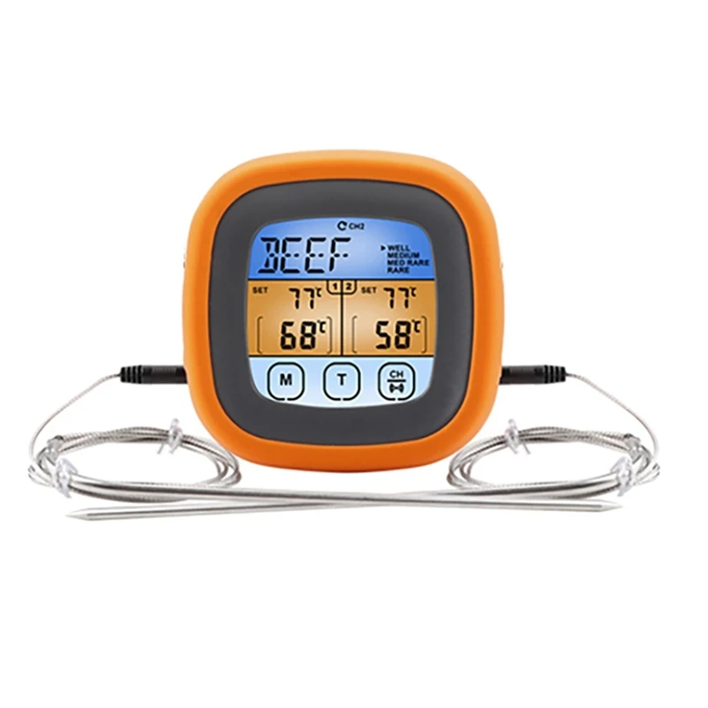 

Waterproof Dual Probe Digital Meat Thermometer With Touch Screen For Grill BBQ Food