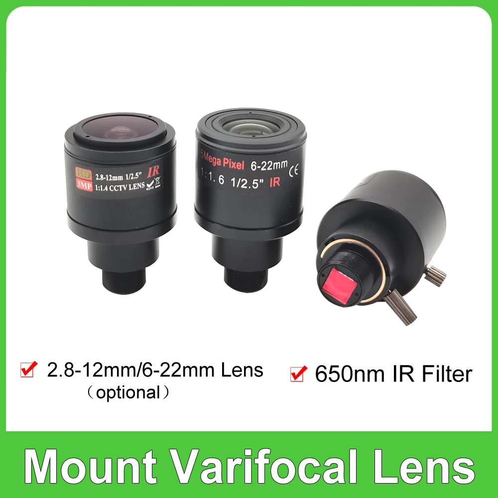 6-22mm 2.8-12mm M12 Mount HD Varifocal Lens With 650nm IR Filter Manual Focus Zoom For Action Sport Camera Long Distance View