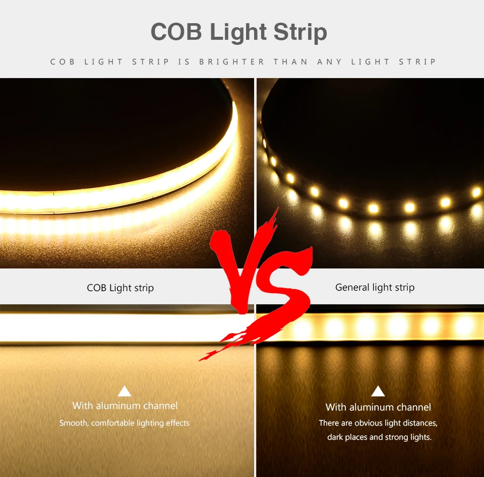 Superdünner 5 mm COB-LED-Streifen, 1 m, 2 m, 3 m, 4 m, 5 m, flexibles Neon-LED-Band mit hoher Dichte für Heim- und Raumdekoration, TV-Hintergrundbeleuchtung – Detail 4