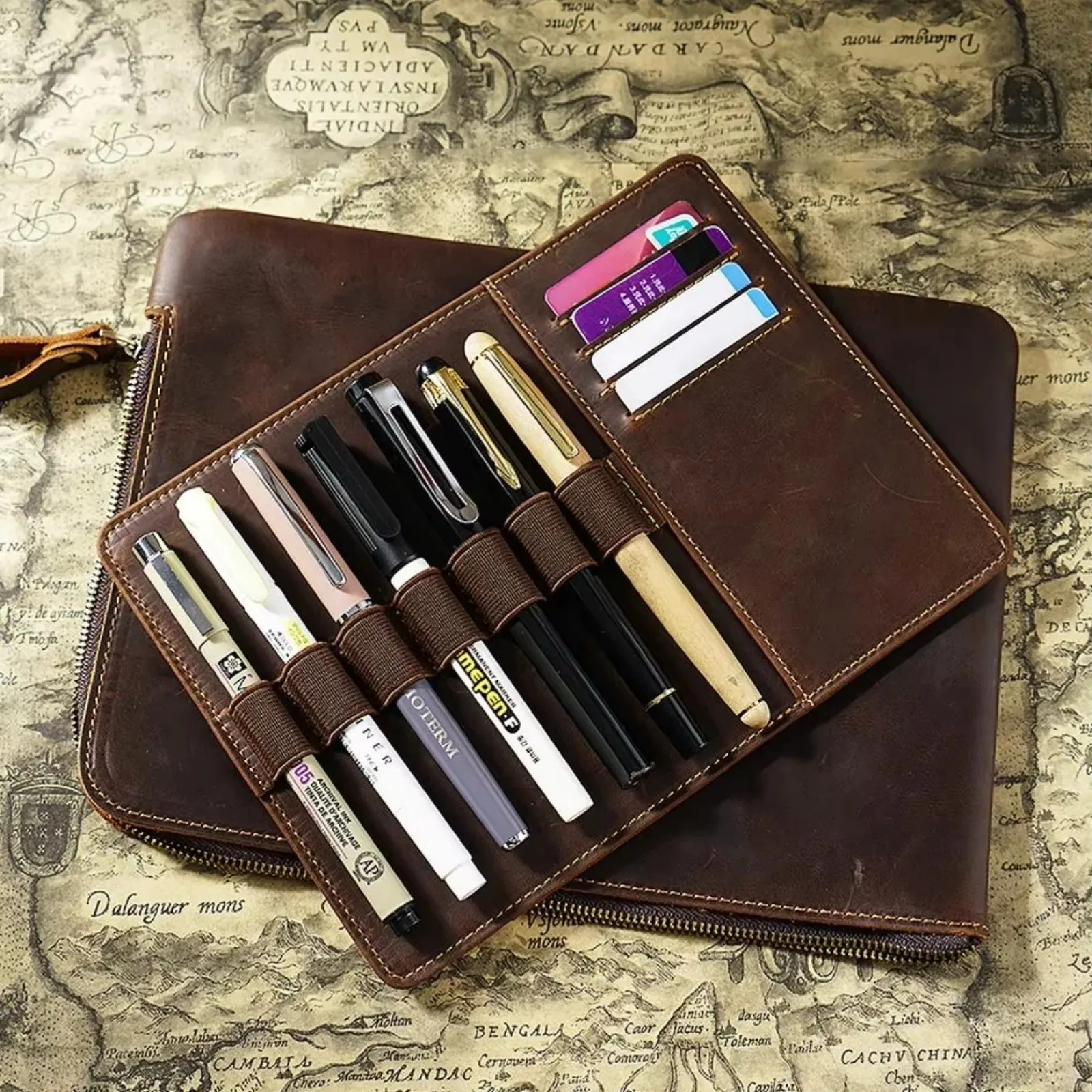 

Leather Zippered Portfolio - with Removable Pen Holder Tray, Multifunctional Notepad & Notebooks for Business, Office and Travel