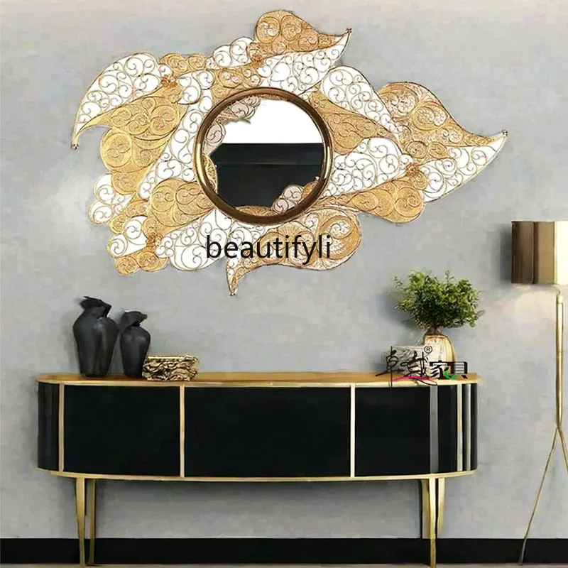 Italian light luxury stainless steel wall-mounted decorative mirror creative  hanging  special-shaped background wall mirror